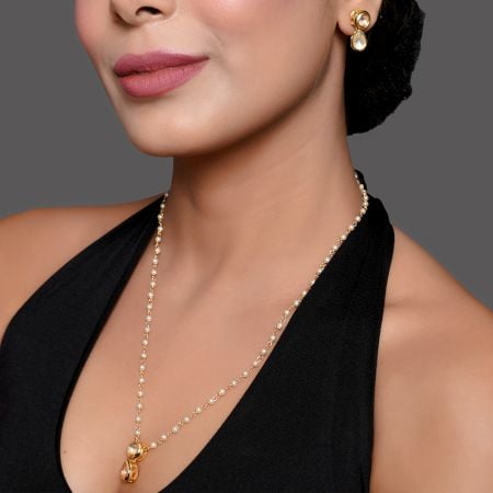 Pearl Drop Mirror Necklace with Minimal Gold Accents with Earrings